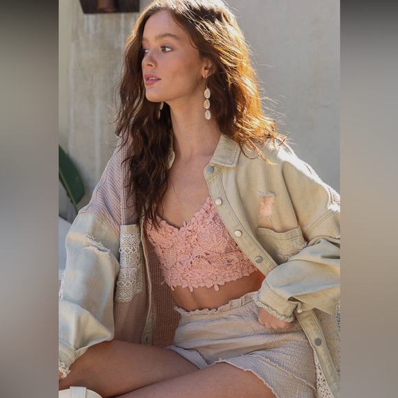 POL Cream Embroidered Crochet Lace Button Down Shacket - Picture 5 of 6